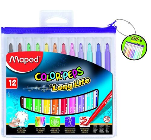 Maped Etui Zip De 12 Feutres Color'peps Long Life Assortis