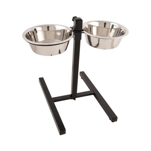 Bar À Chien Avec 2 Bols En Inox + Support En Métal À Hauteur Règlable - Noir - D 15/21 X H 42 Cm