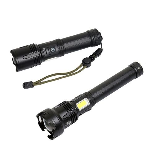 Lampe De Poche À Lumière Forte Led, Affichage De Puissance, Longue Portée, Usb Rechargeable, Zoom, Lampe De Poche