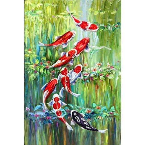 Peinture Diamant Thème Poisson Rond, Kit Complet De Broderie, Points De Croix, Animaux, Décorations Pour La Maison