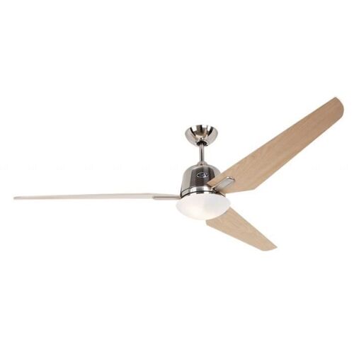 Ventilateur de plafond DC Eco AVIATOS BN-AH, moderne 132 Cm chrome brossé, pales érable avec lampe ultra silencieux