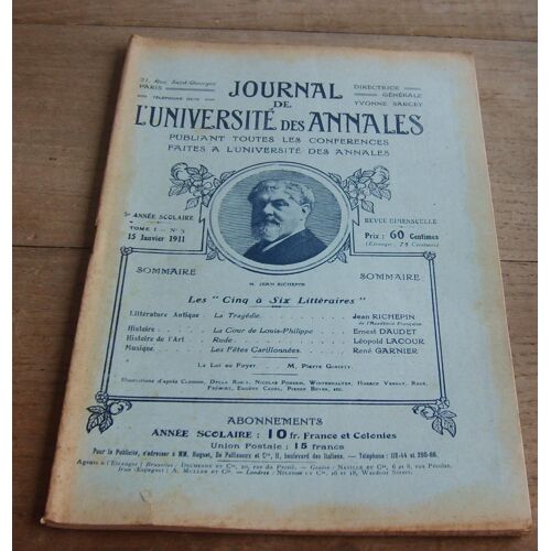 Journal De L'université Des Annales N° 3 - Tome 1 - 15 Janvier 1911 - 5 Ème Année Scolaire
