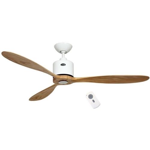 Ventilateur de plafond DC, moderne 132 Cm acier blanc laqué, pales bois massif, télécommande, CASAFAN Eco Aeroplan WE NT