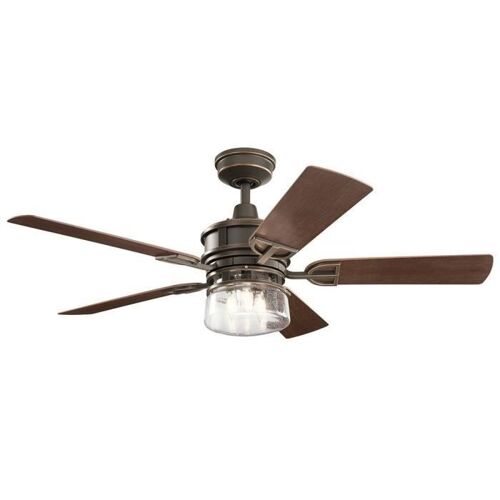 Elstead Kichler Lyndon Patio Ventilateur de plafond 5 pales 132 cm avec lumière LED télécommande bronze ancien
