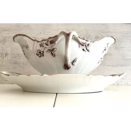 Ancienne Saucière & Son Dormant (Ravier) Porcelaine Fine Style Louis 15 Art