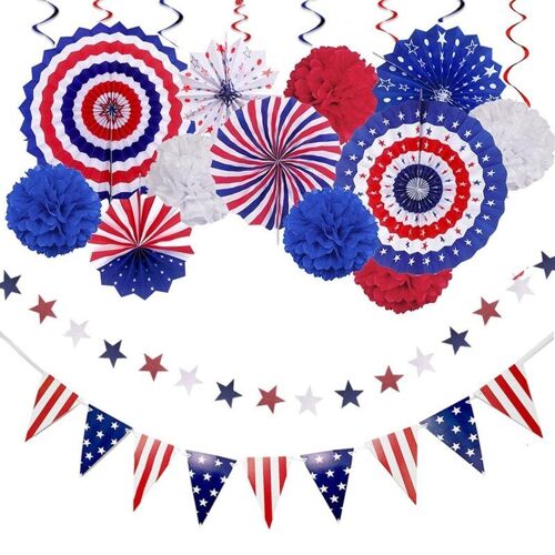 Ensemble D'éventails En Papier Pour La Fête De L'indépendance Américaine, Décoration De Fête Pour La Fête Des Anciens Nés