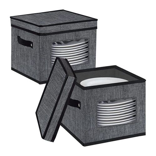 Conteneurs de rangement en porcelaine avec couvercle et poignées, boîte de rangement de vaisselle pour plats avec 12 séparateurs en feutre