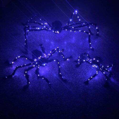 Araignée Poilue Noire À Led 30cm-150cm, Jouet Géant En Peluche, Éclairage D'halloween, Accessoires De Fête, Décoration De Cour Extérieure