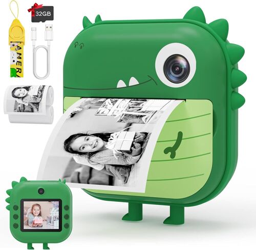 Appareil Photo Numérique À Impression Instantanée Pour Enfants, 2,4 Pouces Ecran Lcd 1080p Hd Selfie Caméra Vidéo Caméscope Avec 32 Go Tf Carte, Cadeaux D'anniversaire Et De Noël 3-12 Ans