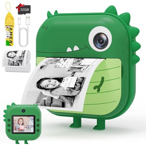 Appareil Photo Numérique À Impression Instantanée Pour Enfants, 2,4 Pouces Ecran Lcd 1080p Hd Selfie Caméra Vidéo Caméscope Avec 32 Go Tf Carte, Cadeaux D'anniversaire Et De Noël 3-12 Ans