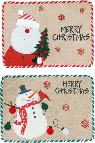 2 Morceaux De Bonhomme De Neige Âgé Tapis De Salle À Manger Tapis D'isolation Thermique De Broderie Créative Tapis De Salle À Manger D'hôtel Décorations De Noël