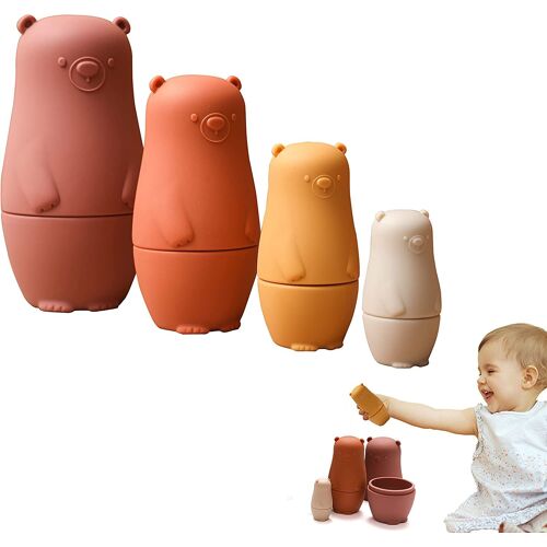 Home Poupées Gigognes Matriochka Silicone Dessin Animé Mignon Animaux Russe Empilable Poupées Enfants Jouet Cadeau(Rouge)