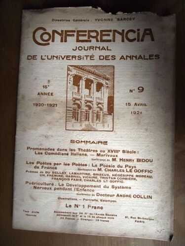 Conferencia Journal De L'université Des Annales N°9 15 Avril 1921