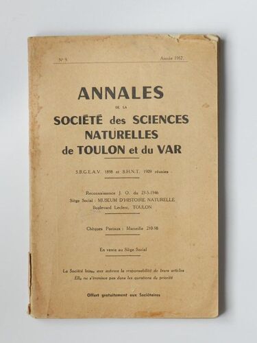 Annales De La Socièté Des Sciences Naturelles De Toulon Et Du Var N°9 ( 1957 )