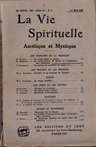 La Vie Spirituelle Ascétique Et Mystique Mai 1938 Jérémie Et La Religion De L'esprit Le Corps Glorifié Théologie De La Messe