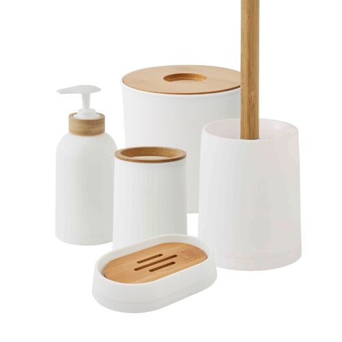 Set de salle de bain 28x31x31cm 5 pièces en bambou blanc