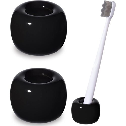 Mini porte-brosse à dents en céramique élégant pour comptoirs de salle de bain (lot de 2 noirs)