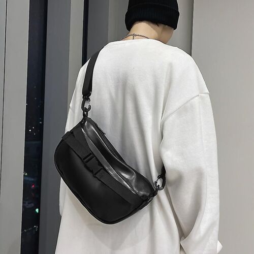 Sacs pour hommes Mode Casual Hommes Épaule Messenger Bag Solide Couleur Simple Pu Cuir Petit Sac, Noir