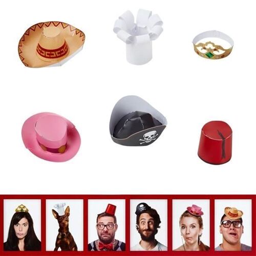 Coffret De 6 Mini Chapeaux Marrants Photobooth Drole - Accessoires Photo - Rouge - Adulte - Mixte