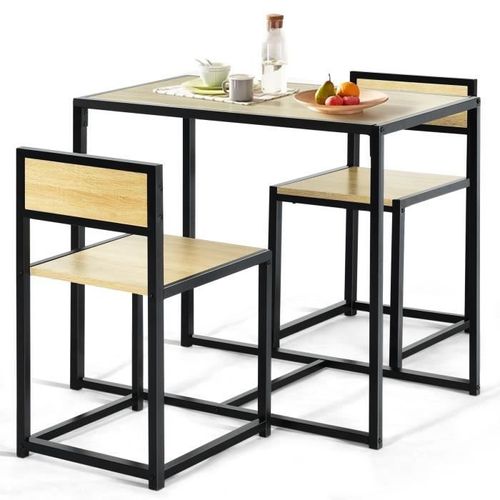 Costway Ensemble Table À Manger 1 Table Et 2 Chaises Encastrable Style Industriel Moderne Pour Salle À Manger, Bistro Naturel