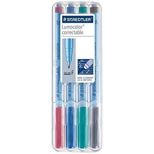Staedtler 305m Wp4-1 Lumocolor Lot De 4 Feutres Effaçables Pour Rétroprojecteurs