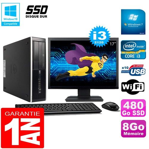 PC HP Compaq Pro 6300 SFF I3-2120 8Go 480Go SSD Graveur DVD Wifi W7 Ecran 17"