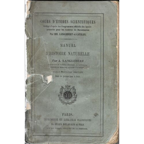 Manuel D' Histoire Naturelle Langlebert 1875