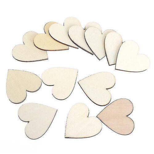 100pcs 5cm Bois Coeur Découpes Bois Coeur Tranches Bois Arbres Pièces Décoration Blanc Bricolage Artisanat