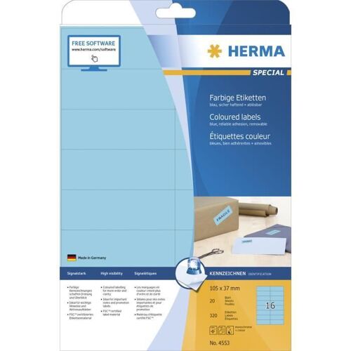 Herma 4553, Bleu, Rectangle, A4, Universel, Matte, Laser-A Jet D'encre
