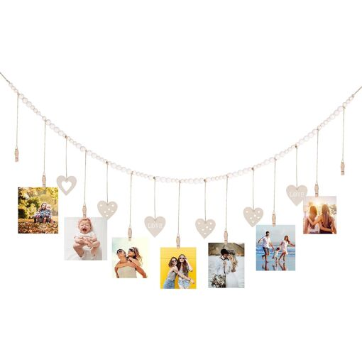 Présentoir Photo Mural Bohème Avec Corde Et 18 Pinces En Bois - Pour Accrocher Photos, Cartes Postales, Souvenirs - Décoration Chaleureuse - 2