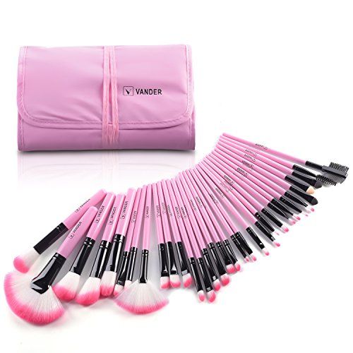 Makeup Brushes, Vander 32pcs Professional Soft Synthetic Kabuki Cosmetic Eyebrow Shadow Makeup Brush Set Kit With Powder Puff And Makeup Brush Cleaner 