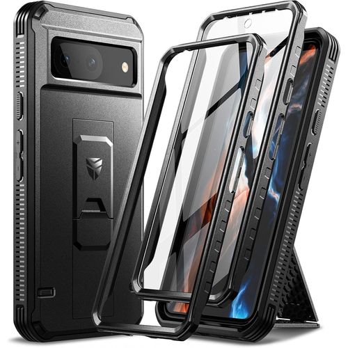 CAUC-Coque pour Google Pixel 8 [Double Cadre Avant], Technologie Antichoc Coque Renforcée Antichute, Coque de Protection Antichoc avec Support - Noir