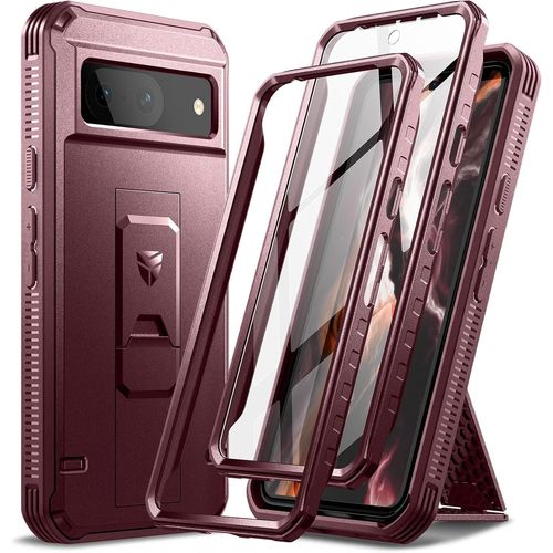 CAUC-Coque pour Google Pixel 8 [Double Cadre Avant], Technologie Antichoc Coque Renforcée Antichute, Coque de Protection Antichoc avec Support - Rouge