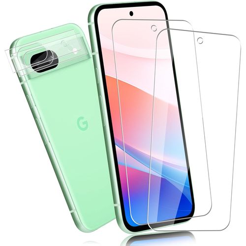 CAUC-2+2 Pièce Verre trempé pour Google Pixel 8a Vitre Protection Film, Sans Bulle 9H résistante aux rayures protection écran + Caméra Protecteur, 0,33mm HD Haute Sensibilité Protection D'écran Pixel