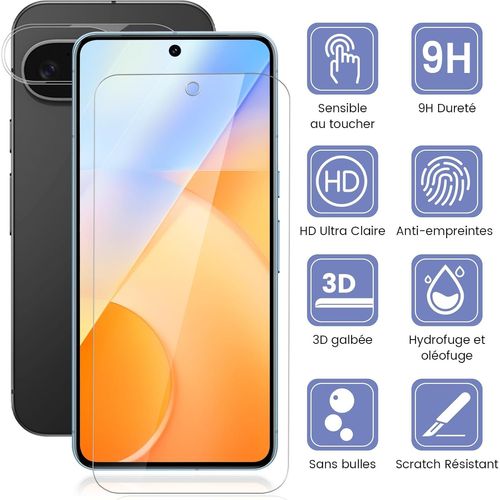 Aefj-2+2 Pièce Verre Trempé Pour Google Pixel 9 Vitre Protection Film, Sans Bulle 9h Résistante Aux Rayures Protection Écran + Caméra Protecteur, 0,33mm Hd Haute Sensibilité Protection D'écran Pour P