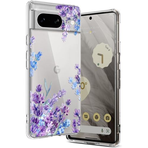 CAUC-Ciciber Coque de protection compatible avec Google Pixel 8, fine transparente en silicone TPU et rayures pour Google Pixel 8, coque transparente avec motif fleurs, protège contre les chocs -