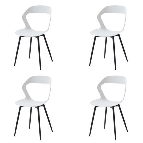 Lot De 4 Chaises De Salle À Manger - Style Scandinave - Chaise En Plastique Pieds Métal - Blanc