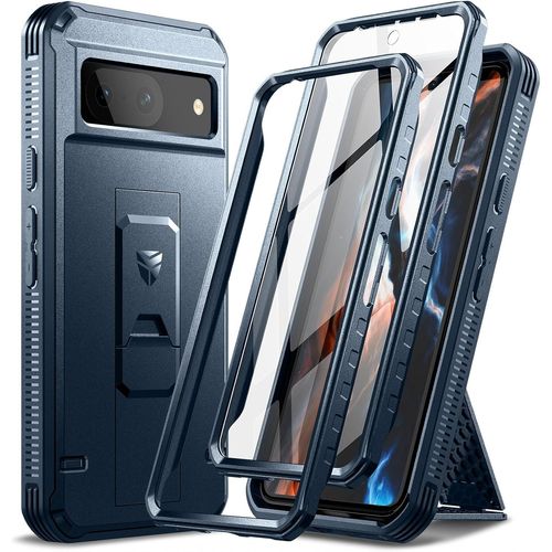 CAUC-Coque pour Google Pixel 8 [Double Cadre Avant], Technologie Antichoc Coque Renforcée Antichute, Coque de Protection Antichoc avec Support - Bleu Marine