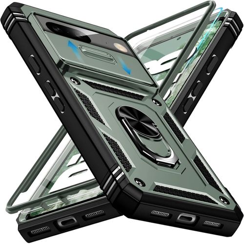 CAUC-Coque de protection pour Google Pixel 8 5G - Avec film de protection d'¿¿cran - Avec protection de l'appareil photo et fente pour cartes ¿¿ 360¿¿ - Anneau de support en m¿¿tal r¿¿sistant aux cho