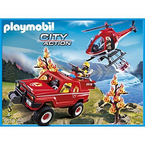 Playmobil City Action 9518 - Hélicoptère Et 4x4 De Pompiers