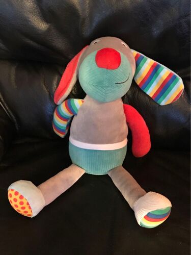 Peluche Doudou Chien Ebulobo Fnac Gris Bleu Rouge 35 Cm