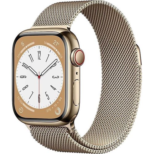 Apple Watch Series 8 41 Mm Boîtier En Acier Inoxydable Couleur Or Avec Bracelet Couleur Or En Maille Milanaise [Wi-Fi + Cellulaire]