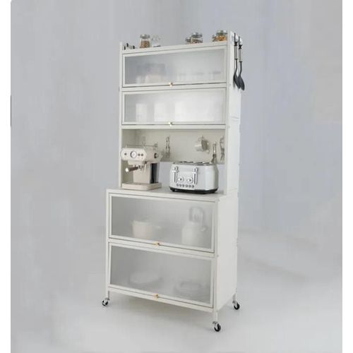 Costway Buffet De Cuisine À Roues À 6 Niveaux, Plan De Travail Pour Micro-Ondes, Portes Battantes, Crochets, Pieds Ajustables,Blanc