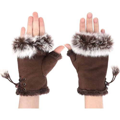 Gants D'hiver Élastiques Et Régulables Pour Femme Et Fille - Chaleur Optimale, Matériau Daim Imitation Et Fourrure Synthétique, Idéal Pour Cyclisme, Motocyclette, Randonnée, 16*10cm, 63g