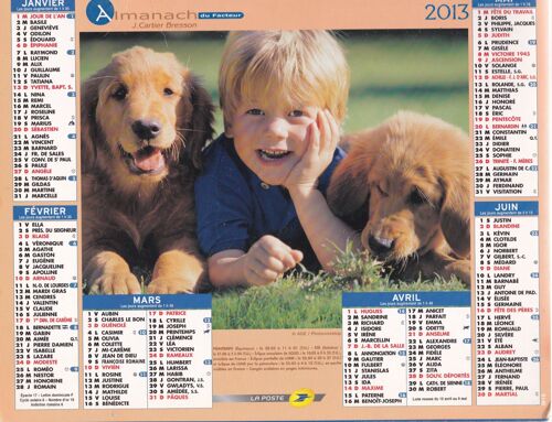 Calendrier Almanach La Poste 2013 / Enfant Et Chiots / Fillette Et Faon / Interieur Complet