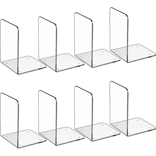Serre-livres en acrylique transparent 8 pièces avec autocollants antidérapants, serre-livres pour chambre à coucher, bibliothèque, bureau, école et organisateur de bureau, cadeau de décoration