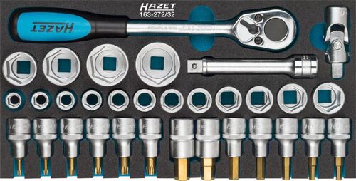 Hazet Jeu de clés à douilles - Dimension: 342 x 172 - Nombre d'outils : 32 - 163-272/32