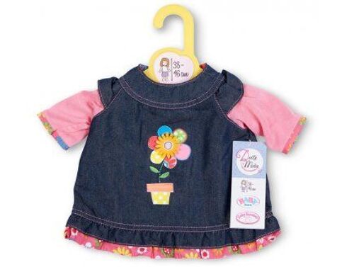 Habit Poupee 38-46 Cm : Robe Jeans Avec Une Jomie Fleur - Zapf Za12
