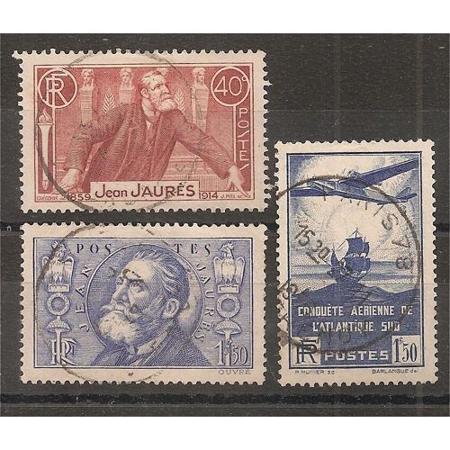 318 À 320 (1936) Jean Jaurès Rouge Et Bleu / Atlantique Sud Oblitérés (Cote 11,1e) (3406)