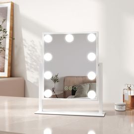 EMKE Miroir de maquillage Hollywood avec éclairage, lumière variable, dimmable, 36x30.5 cm, miroir 7X avec éclairage, miroir de maquillage rotatif à 360°, miroir de coiffeuse blanc